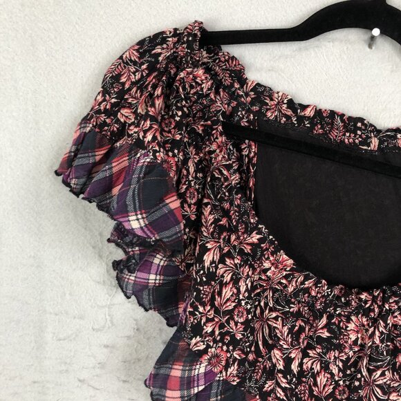 Free People Maxi Dress Womens Large Blue Pink Floral Boho Ruffle Cottage Core - Picture 11 of 16